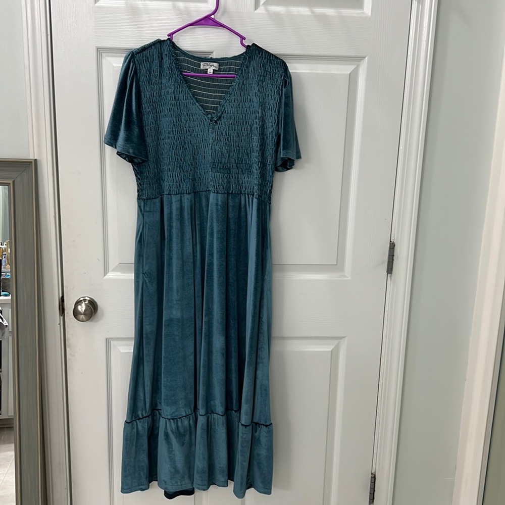 Velvet Blue Smocked Midi